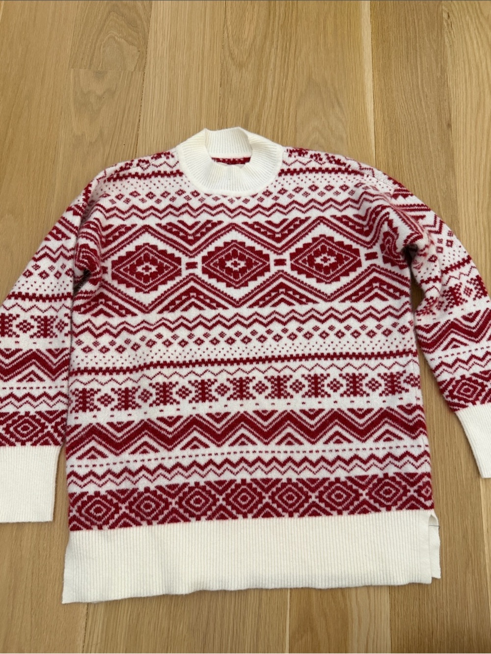 LOFT Red and White Fair Isle Crewneck Sweater
